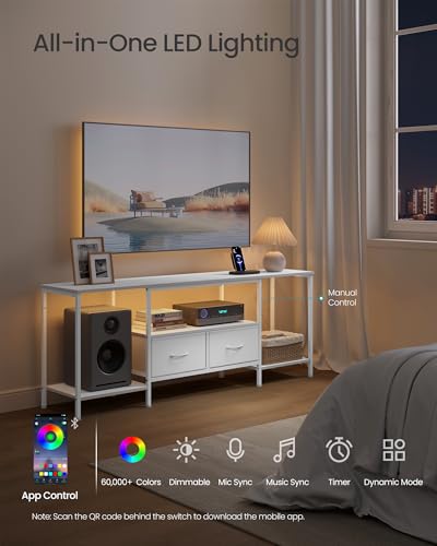 Image of SONGMICS BELLAH Collection - TV Stand with Power Outlets and Lights, Entertainment Center Media Console for TVs Up to 70 Inches, Living Room, Shelves, Drawers, Modern, Cloud White ULGS420W101S