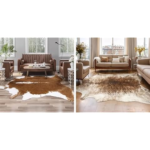 AROGAN Premium Faux Cowhide Rug 4.6 x 5.2 Feet Brownish and 6 ×7 Feet Brown Cover