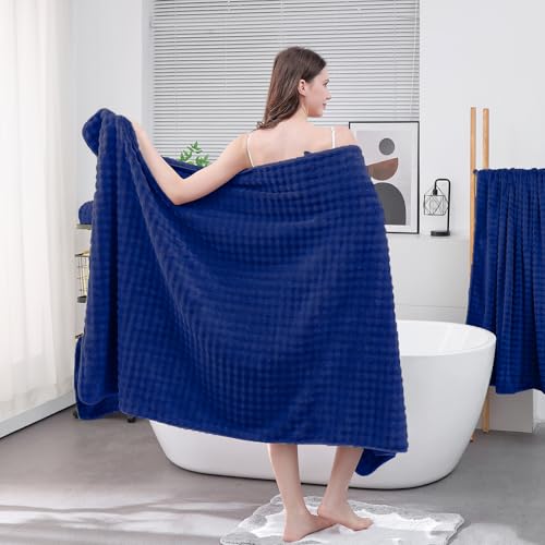 KBY Bath Towels Set of 2, Extra Large Bath Sheets 40X80 Inches,Quick Dry, Ultra Soft，Durable & Super Absorbent Oversized Bathroom Towel Sets for Adults, Gym, Spa, Pool & Hotel (Navy Blue) — view 3