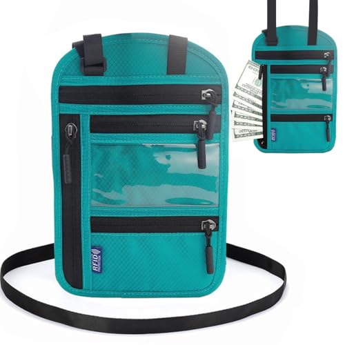 Portadocumentos Viaje De Cuello con Bloqueo RFID, Cartera de Cuello Pasaporte Impermeable Funda Colgante, Cartera de Cuello Pasaporte Hombre y Mujer para Móvil Tarjetas de Crédito Monedas, lago azul