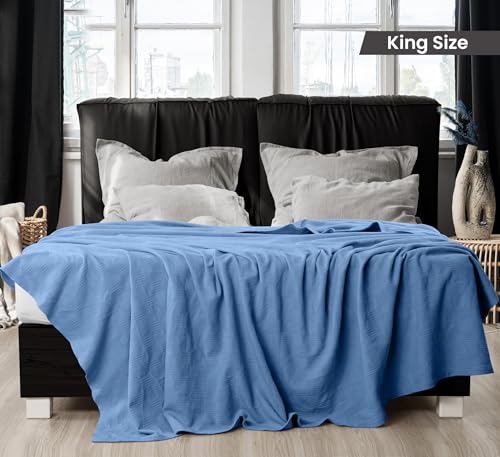 Image of Utopia Bedding 100% Cotton Thermal Blanket Wedgewood King Size Soft, Lightweight, Breathable, Cozy Spring and Summer Blankets for Bed, Home Decor Gifts for Women and Men (90x108 Inches)