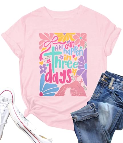 Image of A Lot Can Happen in 3 Days Shirt Women Christian Easter Tshirts Casual Short Sleeve Religious Quotes Tee Tops