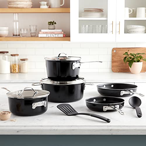Gotham Steel Stackmaster Pots Stackable 10 Piece Cookware Set Ultra Nonstick Cast Texture Coating Includes Fry Pans, Black #TOP6