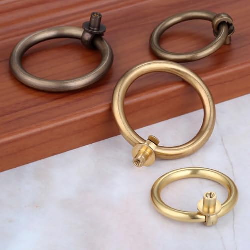Tirador de cajón de cobre puro de 50 mm con diseño de anillo circular para mueble antiguo 7
