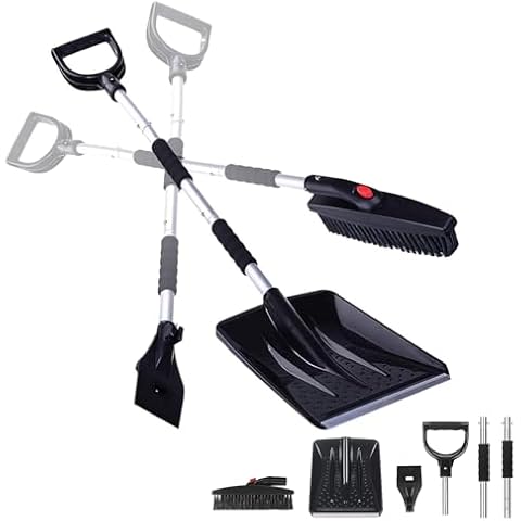 ZONETECH Car 3-in-1 Replaceable Heads Snow Brush Kit - Portable Snow Removal Shovel, Ice Scraper, and Snow Brush Car Set Cover