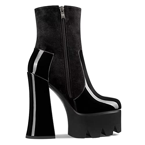 Castamere Women High Heel Platform Round Toe Ankle Boots Short Bootie Zipper Slip-on Boots Dress Sexy 5.9 Inches Heels3