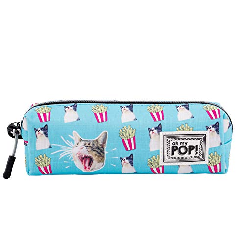 Oh My Pop! Angry Cat-Square HS Pencil Case, Turquoise, 21 x 7 cm
