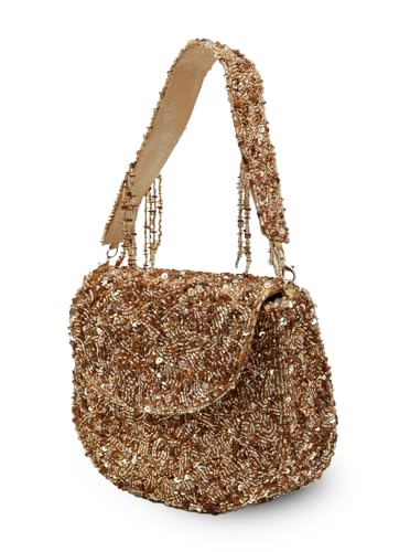 Image of THE TAN CLAN Amy Gold Flap over Bag Clutch for women Purses Luxury Evening Handbags for ladies with Detachable Handle