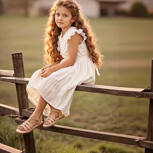 Image of Girls Gladiator Sandals with Adjustable Buckle Comfy Ankle Strappy Flat Shoes