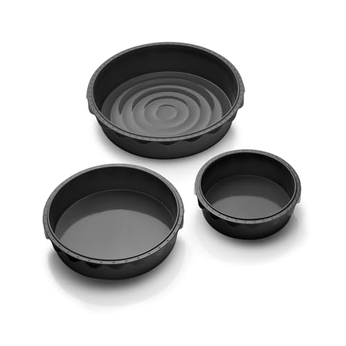 Coolinato 3er Set Silikon Backformen rund 16 cm 20 cm und 26 cm, Rot, Silikonformen zum Backen von Kuchen und Desserts, inkl. 4 Rezepte (Grau)