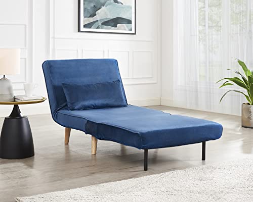 Sofá cama individual de terciopelo azul convertible en sillón cama 3
