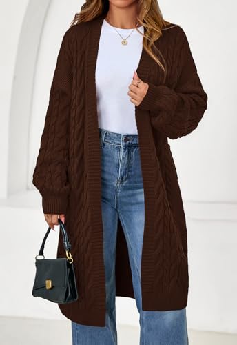 PRETTYGARDEN Long Sleeve Open Front Chunky Cardigan Sweaters for Women Cable Knit Long Cardigans Fall Outfits with Pockets3