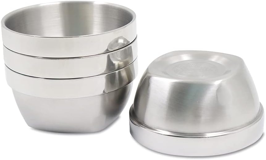 NA 14oz Stainless Steel Double Walled Bowls, Serving Bowls, Salad Bowls, Cereal Bowl, Square Bottom, Unbreakable for Rice, Soup, Snack, Ice Cream, Set of 4
