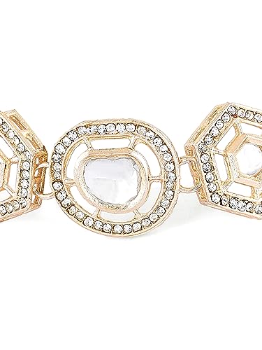 Image of ZAVERI PEARLS Gold Tone Pentagon Stones & Dazzling Austrian Diamonds Ethnic Bracelet For Women-ZPFK16488