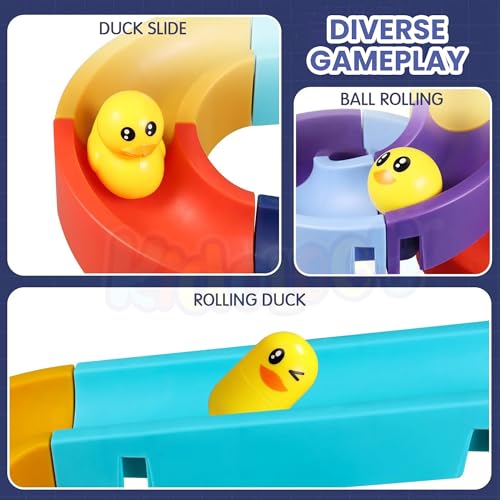 Image of Kidology Small Duck Slide Track Bath Toys for Toddlers - DIY Baby Shower Bathtub Fun Toy, Yellow Ducks Slide Set, Interactive Water Play for Kids, Birthday Gift for Boys & Girls (34 Pcs Set)