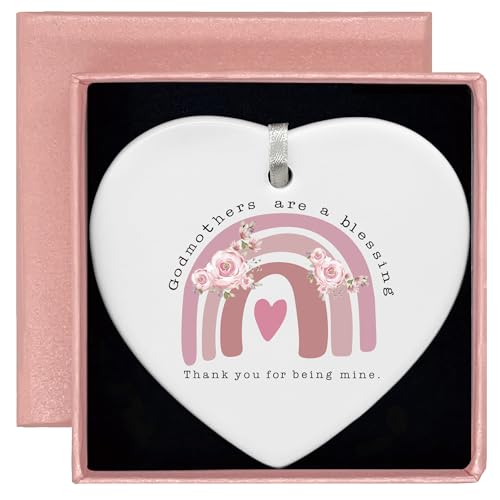 Godmothers are A Blessing,Thank You for Being Mine-Godmother Appreciation Gift-Baptism Mothers Day Thanksgiving Christmas Thank You Present-Ceramic Heart Shaped Ornament