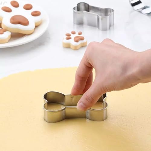 Ausstechformen Knochen, Pfote Plätzchen Ausstecher Set, 3 Stück Edelstahl Hundepfote Präge Plätzchenausstecher, Keksausstecher Cookie Cutter Geschenke für Hunde-Kekse oder Leckerlis Backen Basteln