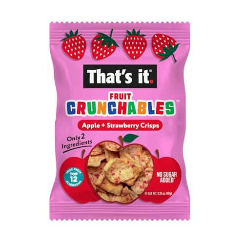 Image of That's it. Fruit Crunchables Apple + Strawberry Crisps, 15-Pack - 100% Real Fruit Snacks for Kids, Plant-Based, Non-GMO, Gluten-Free, No Sugar Added, Allergen-Free, Healthy Lunchbox Snack