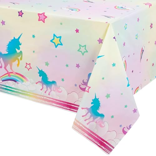 Manteles de Unicornio - 2 Piezas Suministros de Fiesta de Unicornio 137 x 274cm Mantel de Plástico Impreso para Chicas Cumpleaños Fiesta de Bebe Decoraciones de Fiesta Temáticas de Unicornio