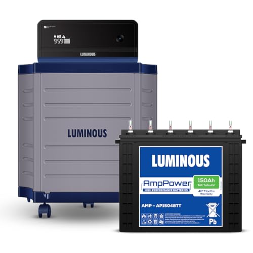 Image of Luminous Zelio 1100 Pure Sine Wave 900VA Inverter with 150Ah AmpPower Tall Tubular Battery Combo and Trolley - Home, Shop & Office Backup Power - 36M Inverter & 48M Battery Warranty | AmpPower Tall Tubular Battery, Combo with Trolley, Home, Shop & Office Backup Power, 36M Inverter & 48M Battery Warranty