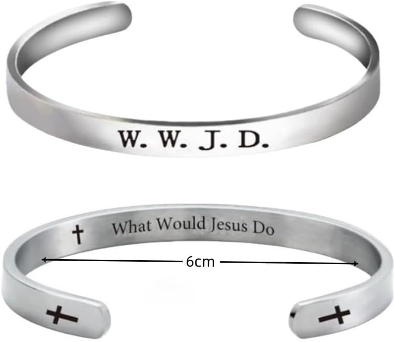 COLORFUL BLING Stainless Steel Inspirational Gifts for Women WWJD Bracelet Religious Cuff Bangle Christian Gifts - Image 2