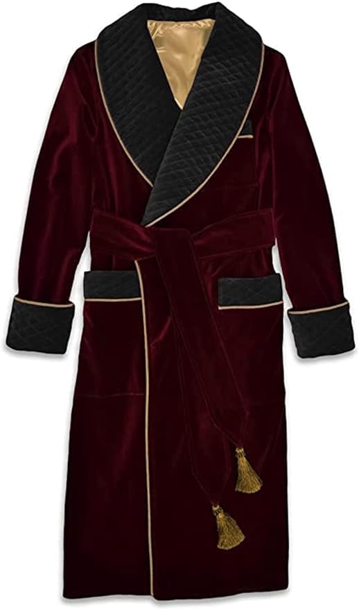 Men's Burgundy Velvet Gown Men Long Smoking Jackets Men Dinner Party Wear Smoking Long Jacket Black Velvet Quiltet Robe