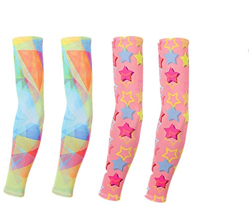VCZONE Arm Sleeves for Kids, 2 Pair Cooling UV Protection Arm Elbow Sleeve Tattoo Cover up Sleeves for Kids Sunblock