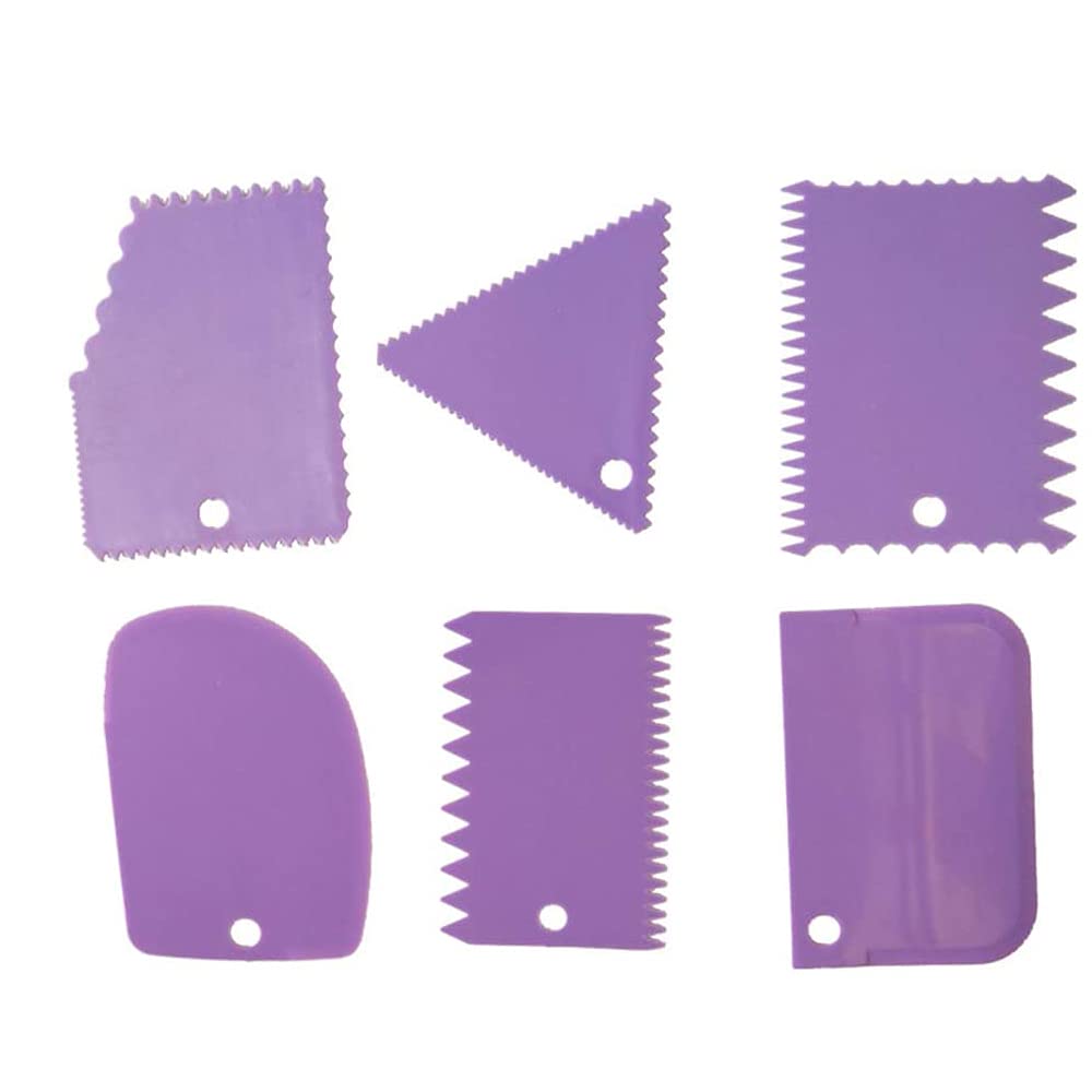 Arabest Cake Scraper Cake Smoother, 6 Pcs Cake Icing Scraper Cake Smoother Scraper Cutters Smoother Tool Set (Purple)