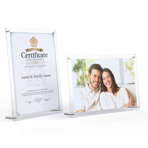 SOVQUEST A4 アクリルフォトフレーム – 証明書 写真賞状用 縦横切り替え可能 壁掛け・卓上両用 透明な写真立て チェーン＆金具付属 オフィス・自宅・ギフトに最適(2個)