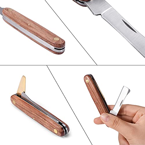 sinzau Okuliermesser, Multifunktionale Doppelklingen-Pfropf Gartenmesser mit Stripper, Faltbares