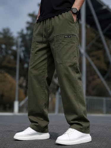 Image of Cargo for Men | Cotton Cargo Pant | Lower for man | Elastic Drawstring Waist Straight Fit Bottoms | Comfortable Breathable Cargos for Casual, Office Wear