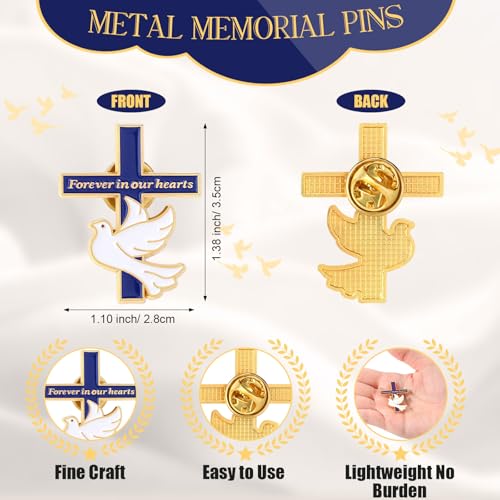 Misdary 25 Pcs Funeral Memorial Pins Christian Dove Cross Forever in Our Hearts Lapel Pin for Mourning Remembrance Day2