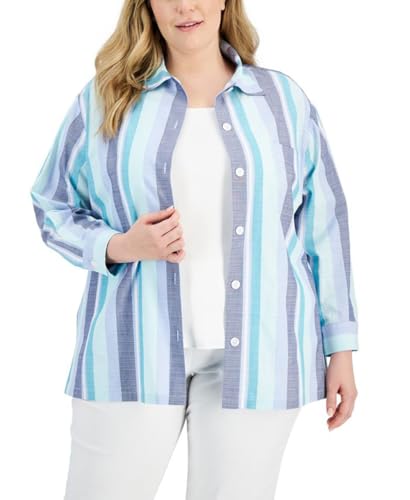 Veste Oxford à rayures Anne Klein Bleu Spa Taille Grande 2X