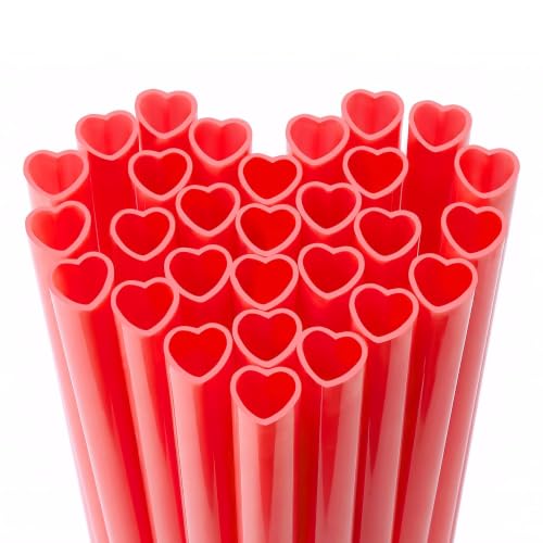 Image of 25pcs Heart Shaped Straws 8mm-Individually Wrapped Disposable Straws(Red)