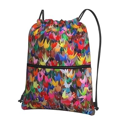 HJFCZH Origami Paper Cranes Prints, zaino con cerniera e coulisse, leggero, impermeabile, per viaggi, sport e yoga, copertura pieghevole durevole con tasca frontale
