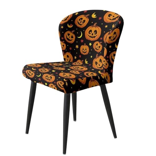 Image of Bar Stool Covers with Backs Elastic Counter Height Chair Covers Halloween Pumpkin Moon Waterproof Dust Proof Swivel Bar Stool Covers Slipcovers Set of 2