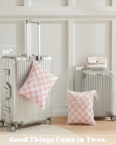 Ohocut Pink Checkered Waterproof Wet Dy Diaper Bag for Baby Essentials, Travel, Swimsuit, Beach Bag Accessories, Aesthetic Trendy Cute Toddler Baby Cloth Bag Pouch, Pack of 2