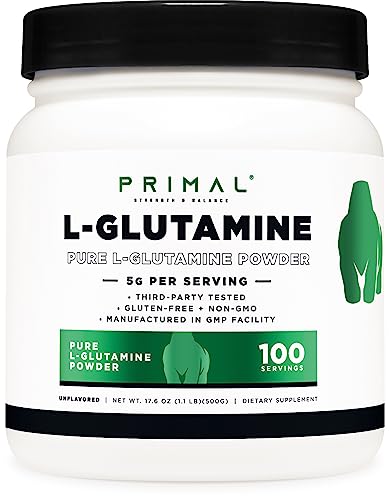 Primal Primal L-Glutamine Powder (Unflavored, 500 Grams) 100 Servings, Gluten Free sold by Nutricost - Amazon Seller - US