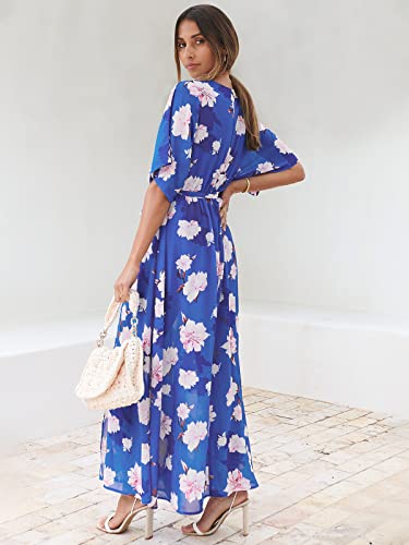 Image of ANRABESS Womens 1 /2 Sleeve Beach Wedding Guest Maxi Dresses 2026 Summer Wrap V Neck Boho Floral Flowy Slit Long Dresses