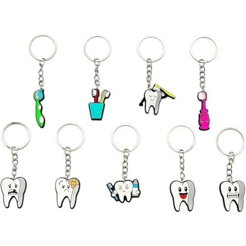 HiyyFloy 9 Llaveros con Forma De Diente, Regalos para Asistentes Dentales, Llaveros Dentales, Regalo para Estudiantes De Odontología, De Oficina Y Asistentes Dentales.
