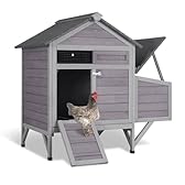 Aivituvin Chicken Coop with Nesting Box and Stand, Outdoor Elevated Hen House Wooden Poultry Coops with Weatherproof Asphalt Roof, Leakproof Pull-Out Tray for 2-3 Chickens, Ducks (Grey-S)