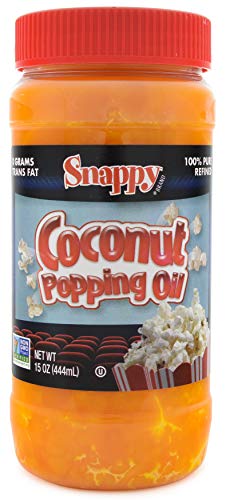 Comparison: Best Oil For Popcorn Maker 3 Snappy Butter Flavored Coconut Oil for Home Movie Theater Popcorn, Naturally Colored with Beta Carotene, 15 ounce, Premium Cooking Oil for Snack Preparation