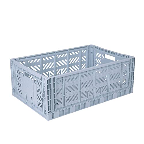 AYKASA Contenedores de almacenamiento plegables, caja de plástico para almacenamiento, caja plegable, caja apilable de utilidad (tamaño grande, azul pálido)