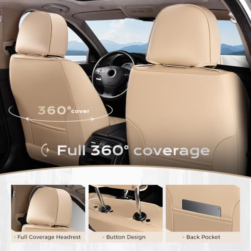 Image of Coverado Car Seat Covers Full Set, Front Seat Covers with Lumbar Support and Back Seat Cover Waterproof Leather Automotive Seat Cover, Universal Car Interior Protectors Cushion for Most Cars