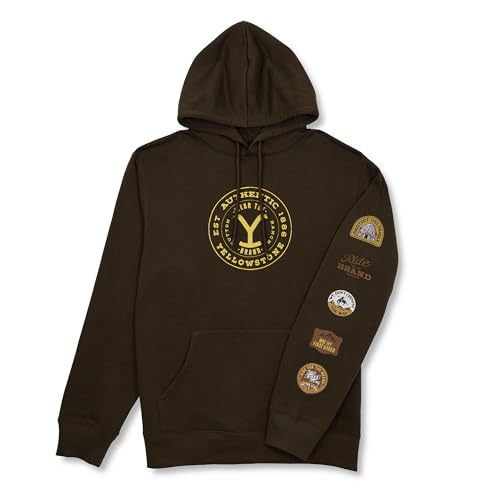 Yellowstone Mens Ranch Badges Pullover Hoodie Brown