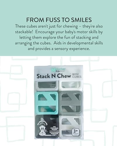 Image of Malarkey Kids Stack N Chew - Mini Cubes Baby Chew Toy Monochrome - Develops Fine Motor Skills, Increases Grip Strength, Stimulates Hand-Eye Coordination (Monochrome)