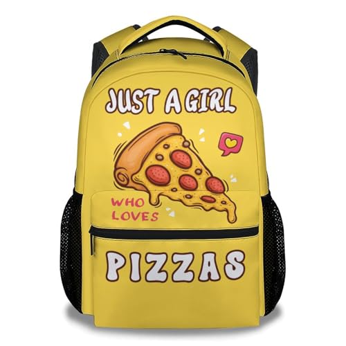 Pizza Backpacks Kids, 16 Inch Cute Backpack for School, Yellow Lightweight Bookbags for Girls