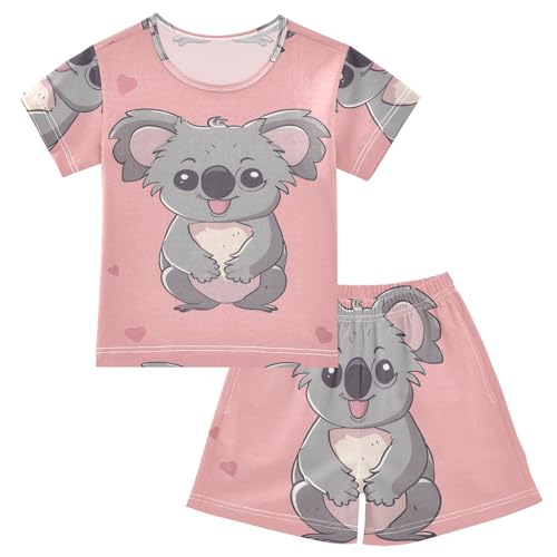 Summer Pajama Set Grey Koala Pink, Short Sleeve Sleepwear Nightwear