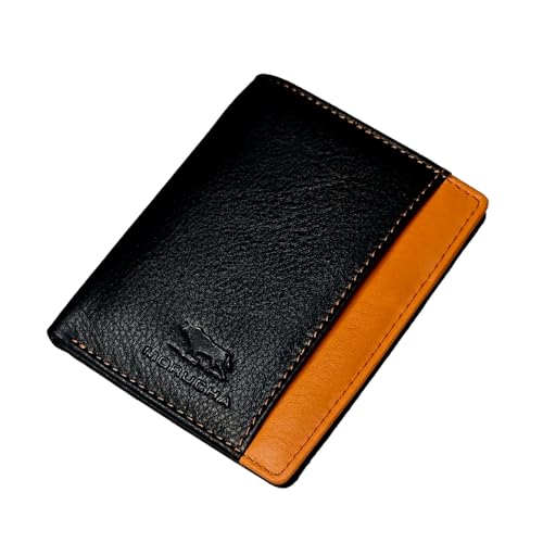 MORUCHA Mens RFID Blocking Super Slim Cardholder Minimalist Leather Bifold Wallet M65 Black Tan