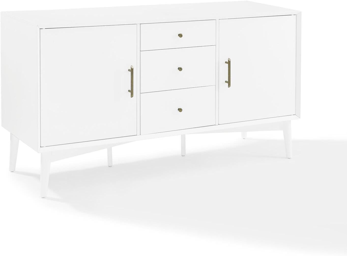 HomeStock Boho Sideboard - White Storage Console Table - Adjustable Shelves, 2 Doors, 3 Drawers - 57" Wide
